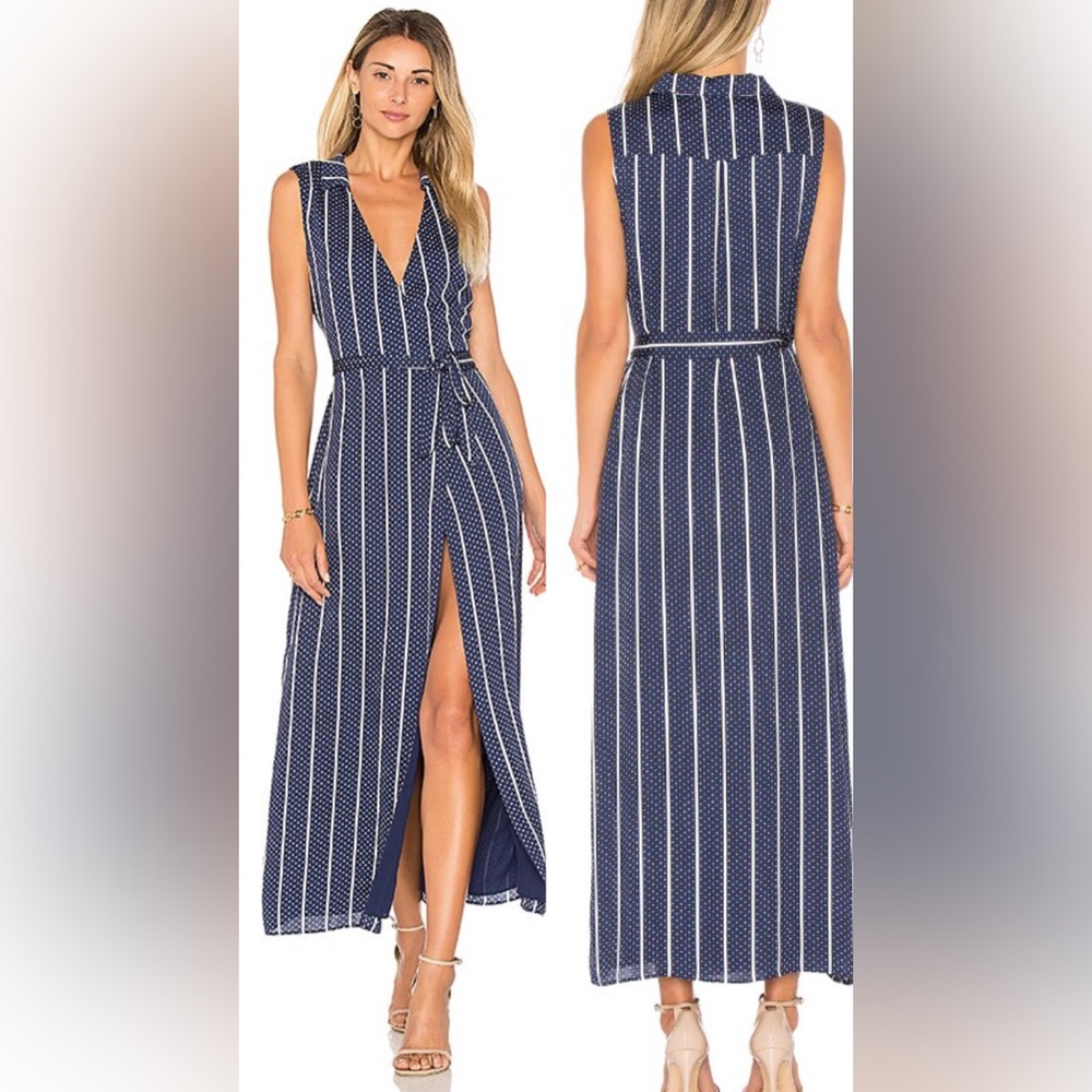 L’Academia The Wrap Dress in Navy Dot Stripe